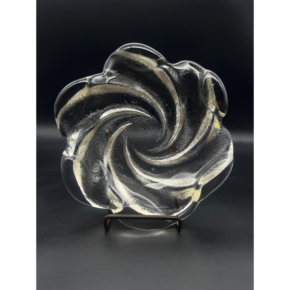 VTG Midcentury Modern Fenton Swirl Thick Clear Art Glass Statement Piece 8.5”